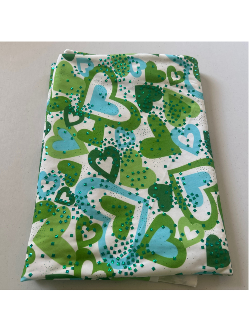🔥3 for $40🔥 Fabric: Swim Suit Stretch Fabric Heart Pattern Green/Blue